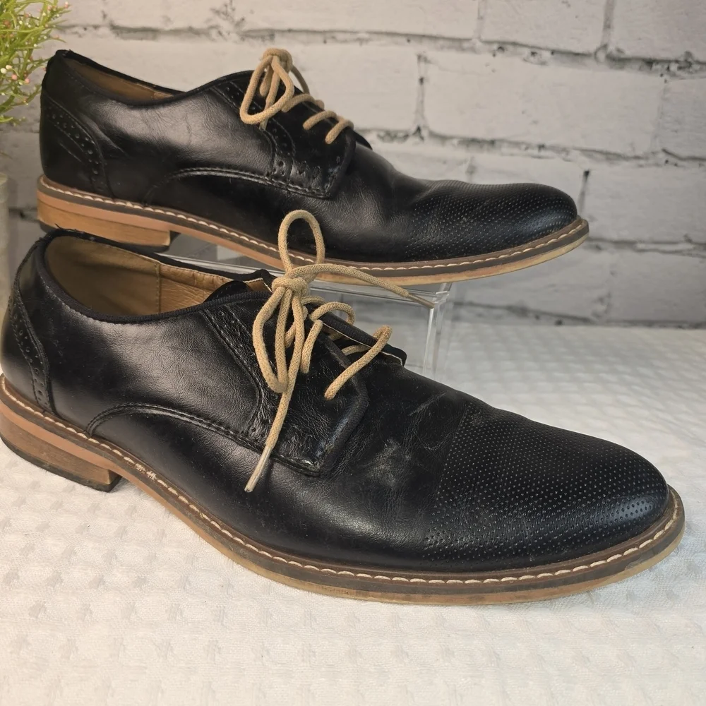 MADDEN MENS ALK CAP TOE OXFORD BLACK ORTHOLITE DRESS SHOE SIZE 10 EUC0.